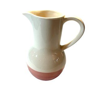 Universal Pottery Milk Pitcher 1950's White & Pink Unique Color Combination Vint